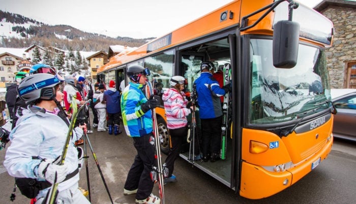 Freebus per sciatori a Livigno durante la stagione invernale