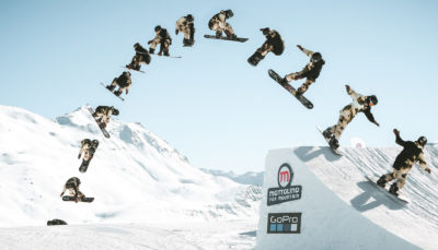 evoluzioni sullo snowboard presso lo snowpark Mottolino