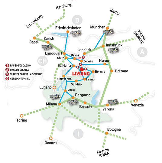 come raggiungere Livigno dalle principali città italiane ed europee